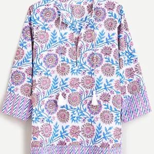 J Crew block print beach tassel tunic